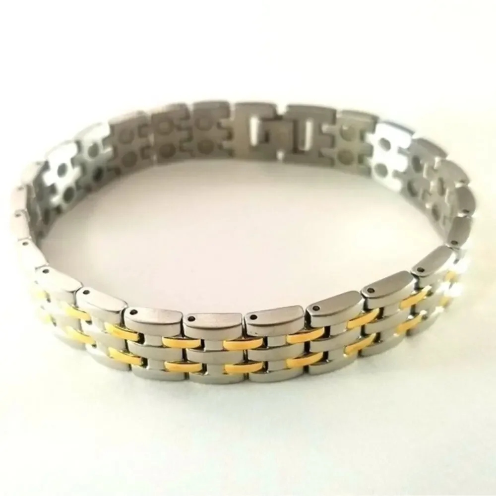 316L stainless‎ steel magnetic silver gold hypoallergenic bracelet 8 inches